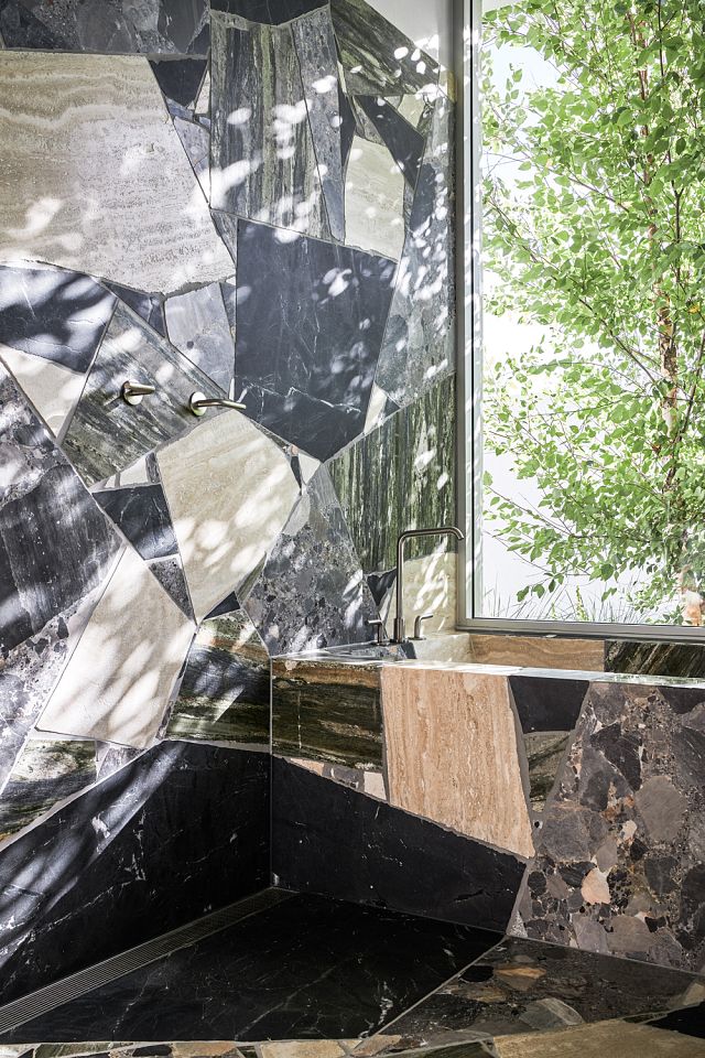 Slabs of Rocca Bianca, Verde Bardini, Black Fantasy and Canova to floors, walls and bath.jpg