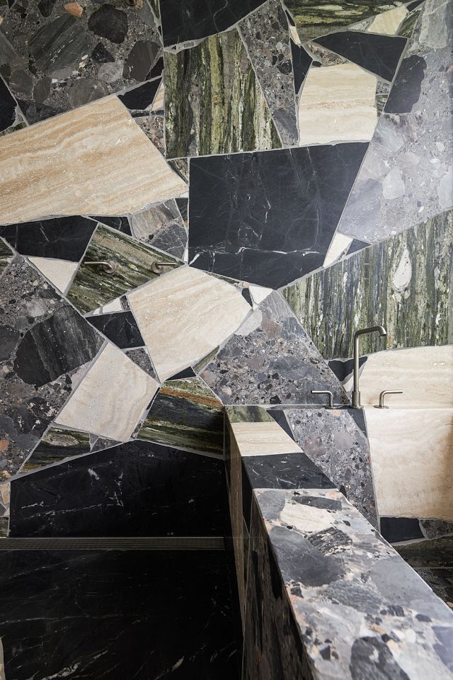 Slabs of Rocca Bianca, Verde Bardini, Black Fantasy and Canova to floors, walls and bath.jpg