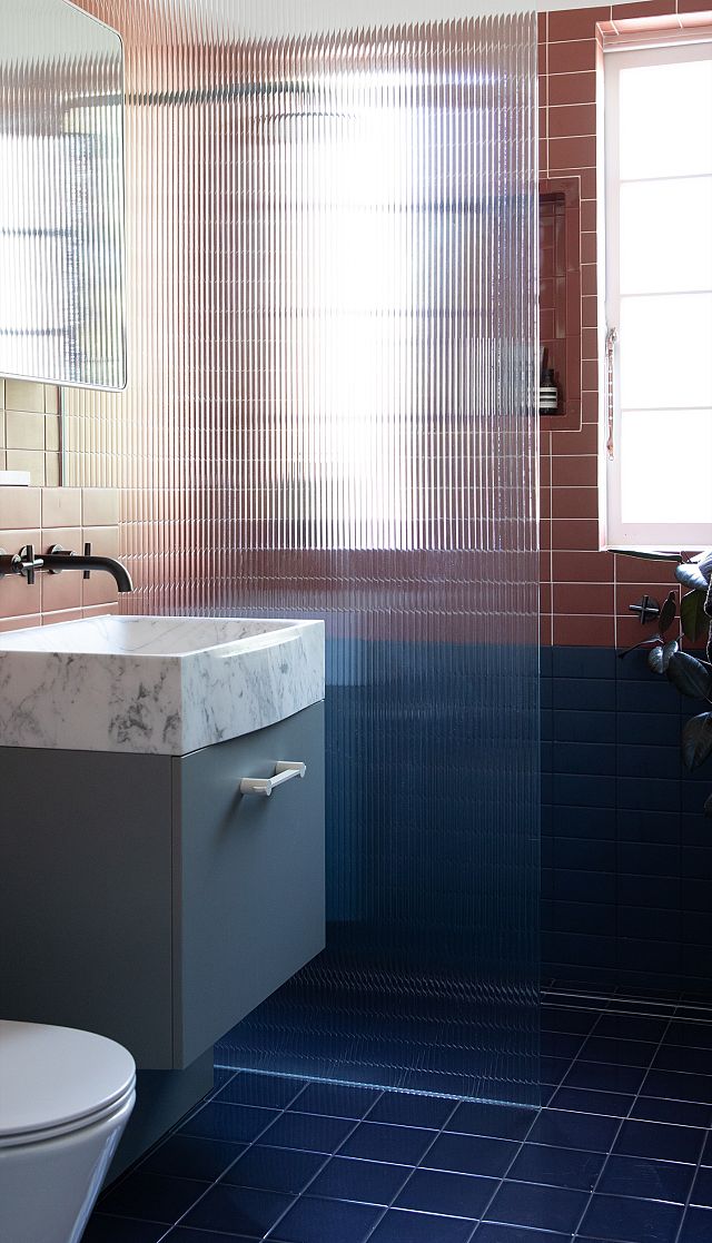 Bathroom with DIN in assorted colours, finishes and shapes. Design by Matt Vescovo and Ignacio Piston. Build by EVOL Bathrooms. Photography by Joanne Ly..jpg