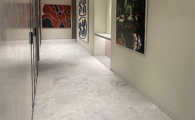 Perla Argento tiles to the lobby flooring. Design and Architecture by Bates Smart. Build by Shape..jpg