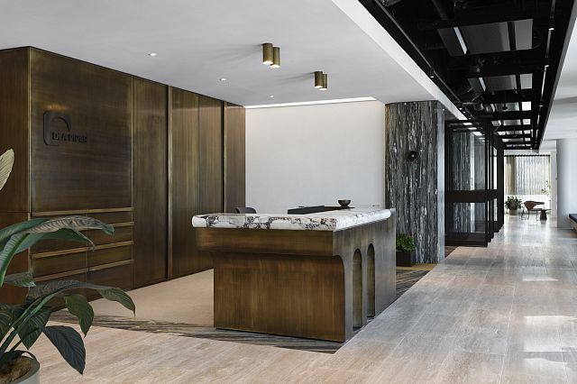 Travertine Roccia Raw flooring with Verde Bardini walls at DLA Piper, Brisbane. Designed by Outline Design Office. Photography by Mindi Cooke.jpg