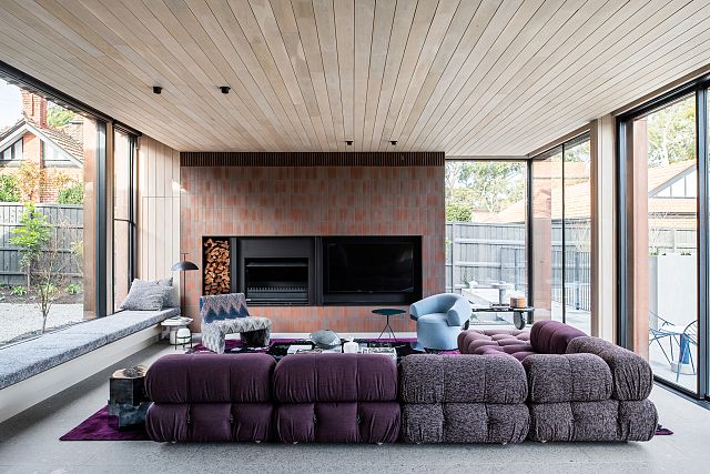 Fabe Re FABN/105N used on the fireplace and New Volume Hemera Lamp at Weeroona House by Neil Architecture and Simone Haag